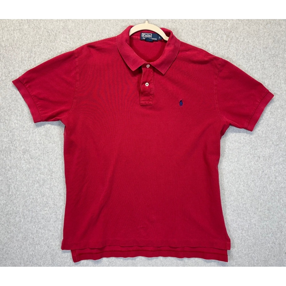 Polo Ralph Lauren Mens Large Red Short Sleeve Pique Cotton Pony Logo Polo Shirt